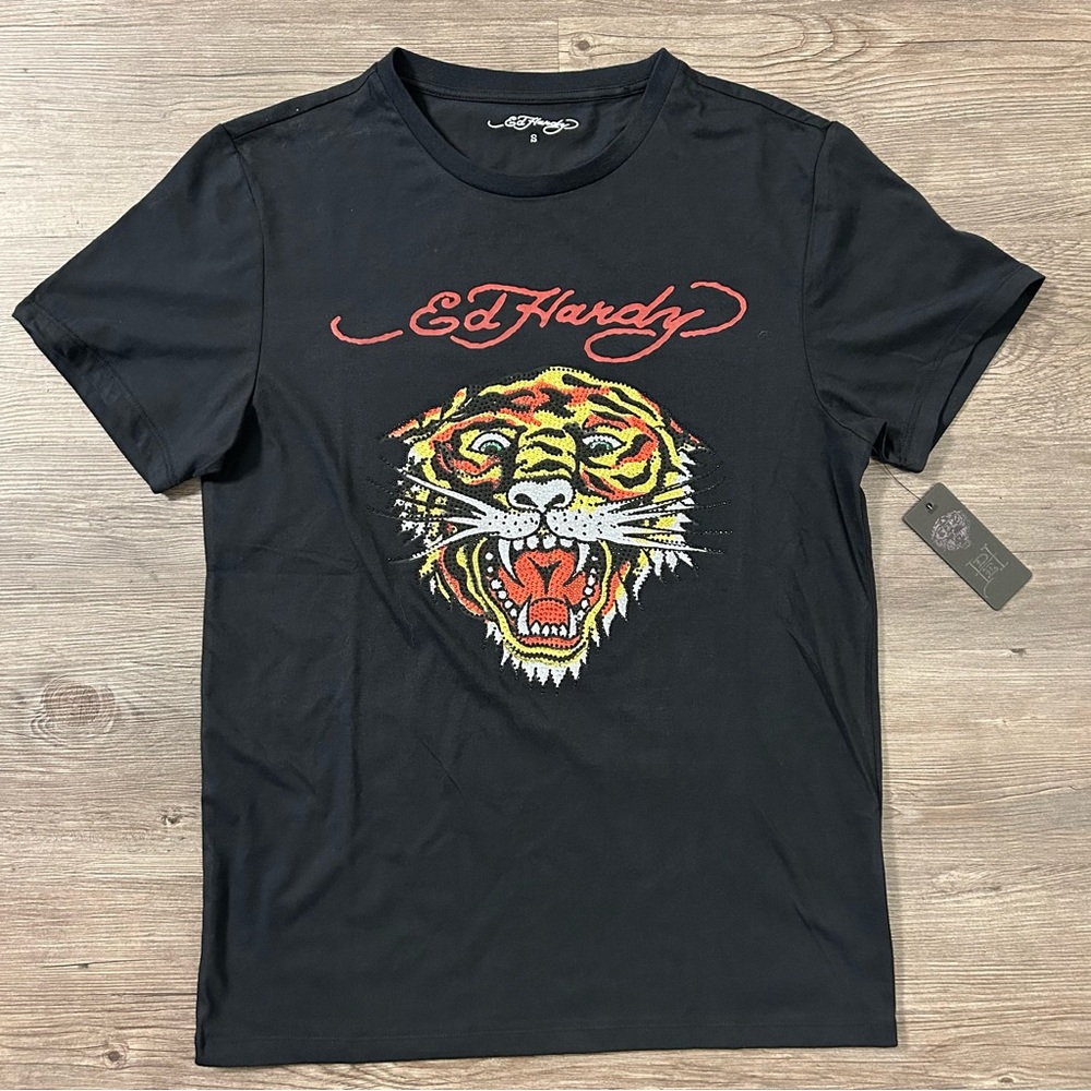 ED HARDY Men's Rhinestone Tiger Graphic Crewneck Short-Sleeve T-Shirt